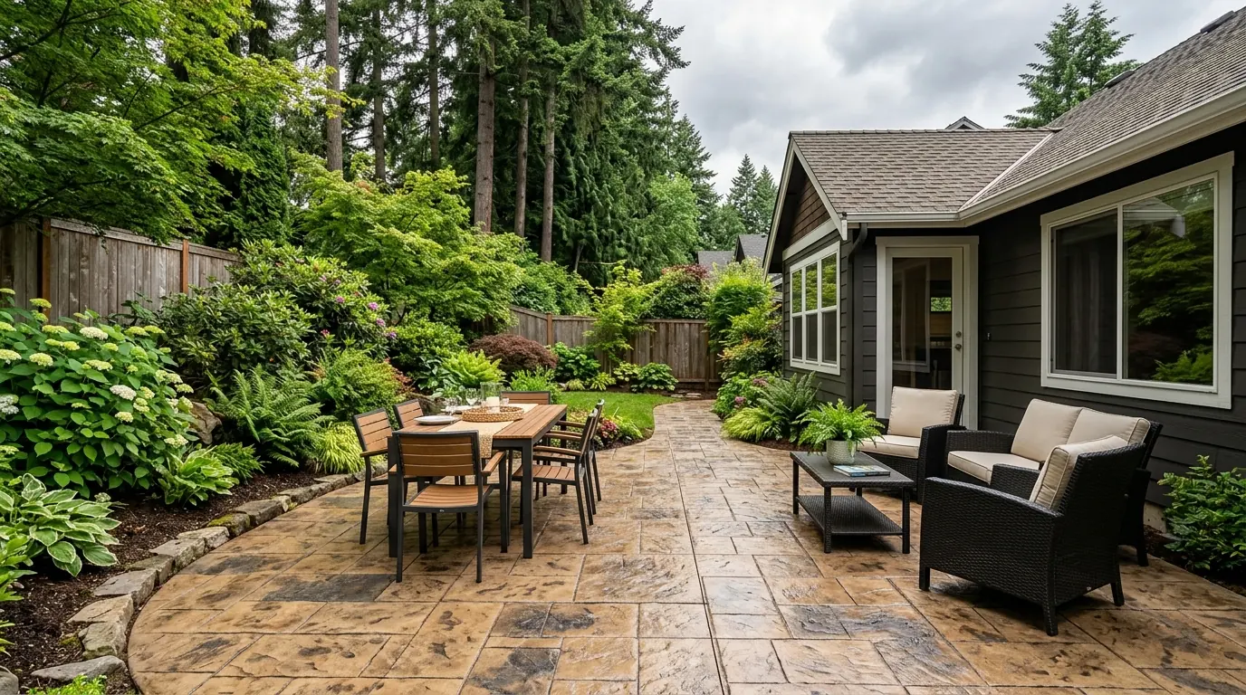 Finished concrete patio at a Portland home