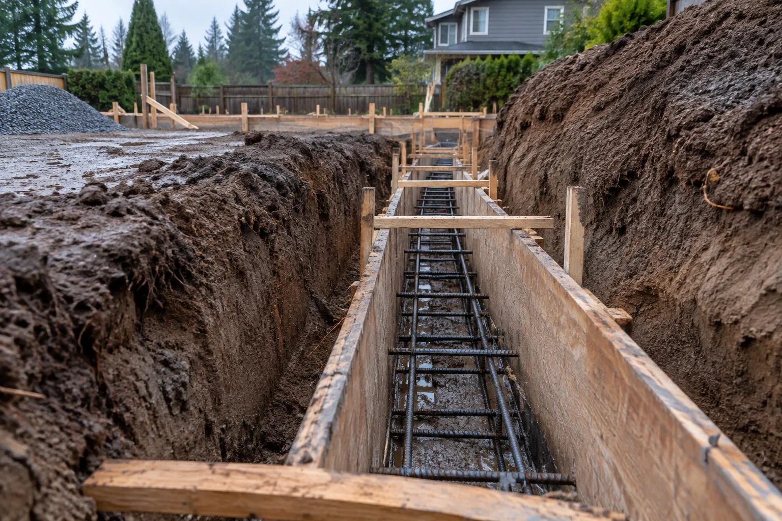 Reinforced concrete footings installation at a Portland, Oregon construction site