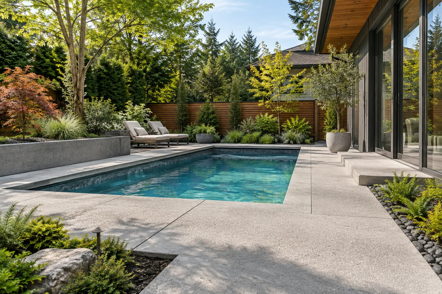 Slip-resistant concrete pool deck at a Portland, Oregon residence