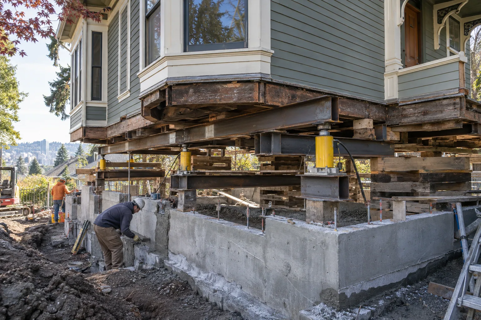 Foundation raising and structural support work at a Portland, Oregon home