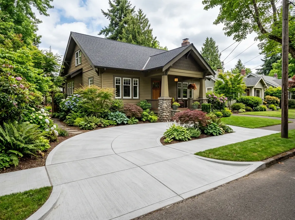 Concrete entry steps at a Portland home